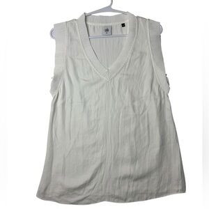 Cabi White Ribbed Trim V-Neck Sleeveless‎ Blouse | XS